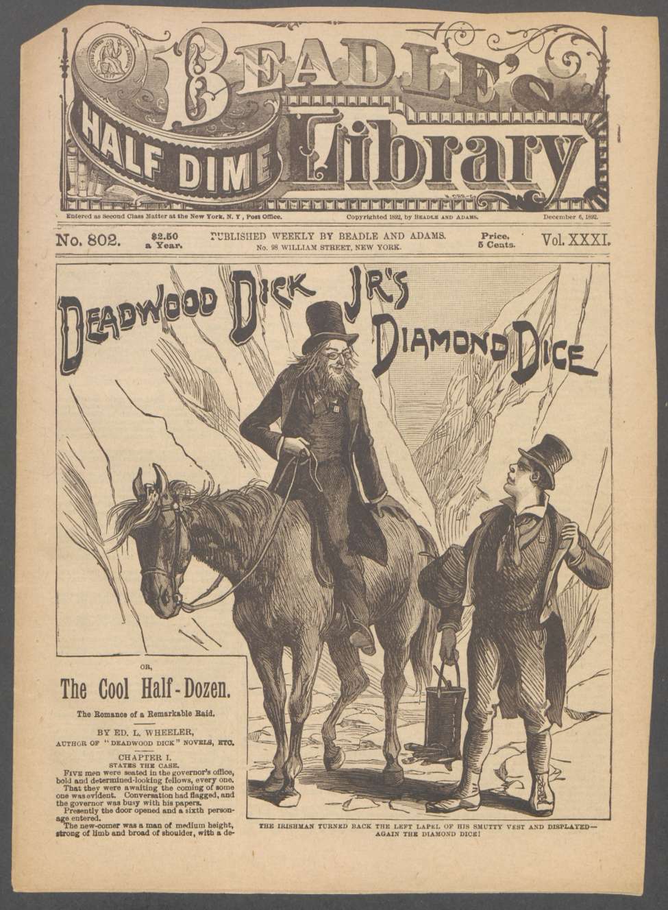 Book Cover For Beadle's Half Dime Library 802 - Deadwood Dick Jr.'s Diamond Dice