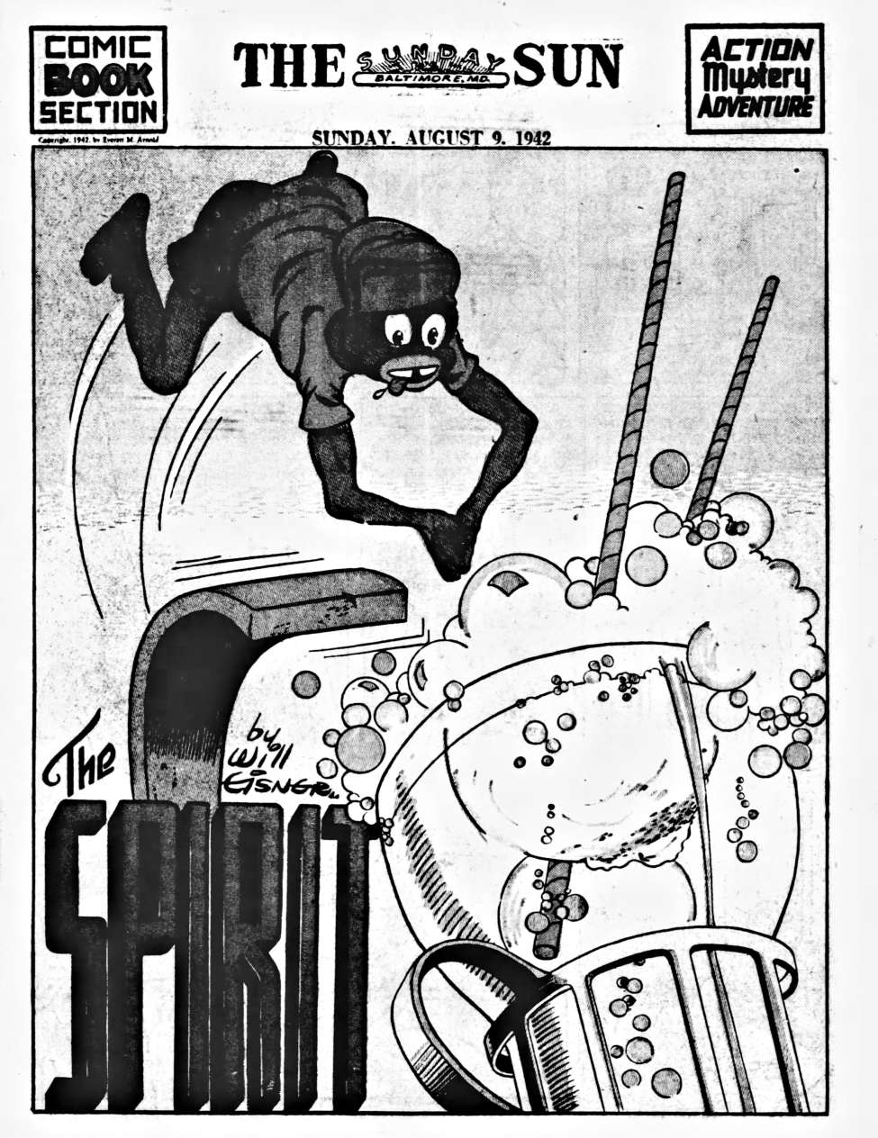 Comic Book Cover For The Spirit (1942-08-09) - Baltimore Sun (b/w)