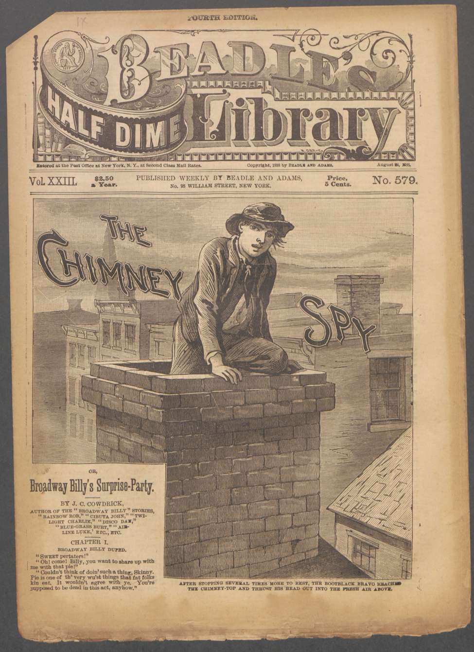 Book Cover For Beadle's Half Dime Library 579 - The Chimney Spy