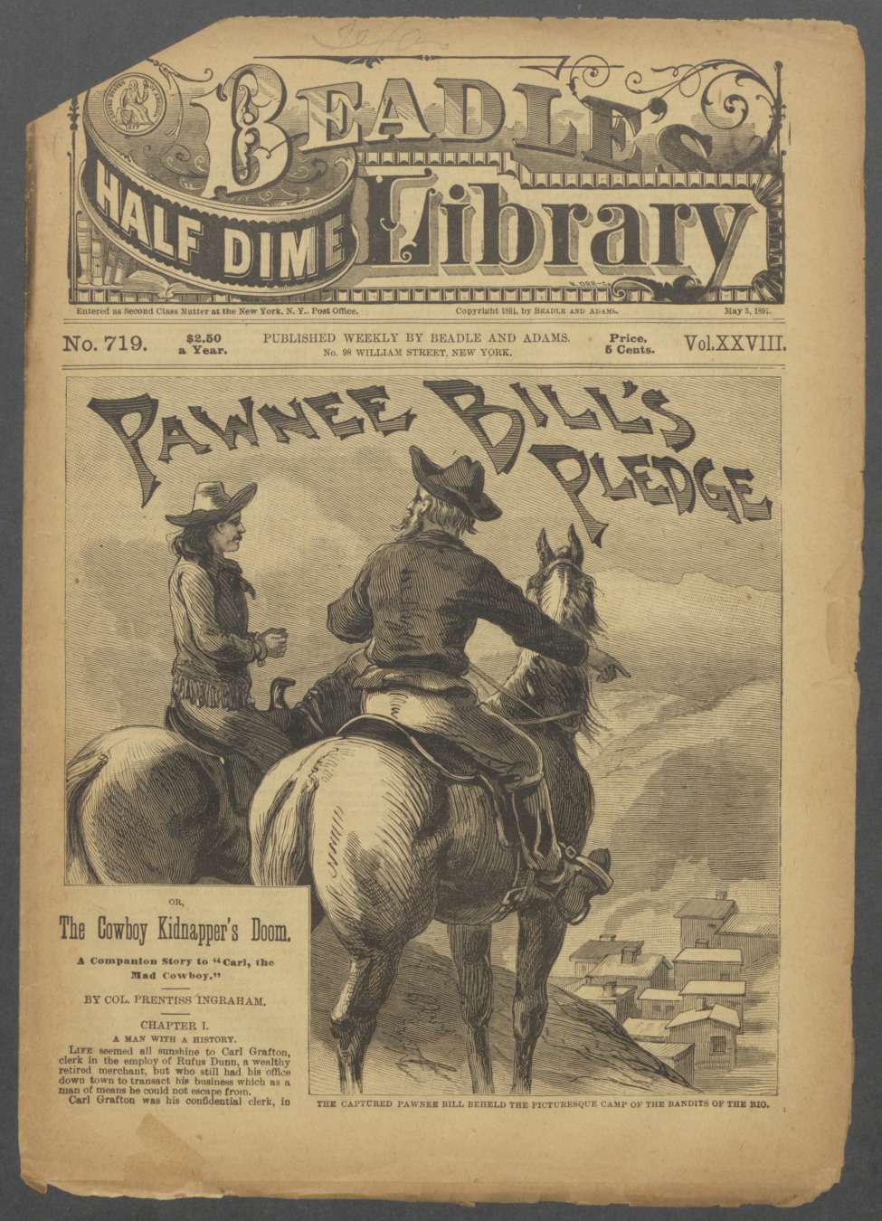 Book Cover For Beadle's Half Dime Library 719 - Pawnee Bill's Pledge