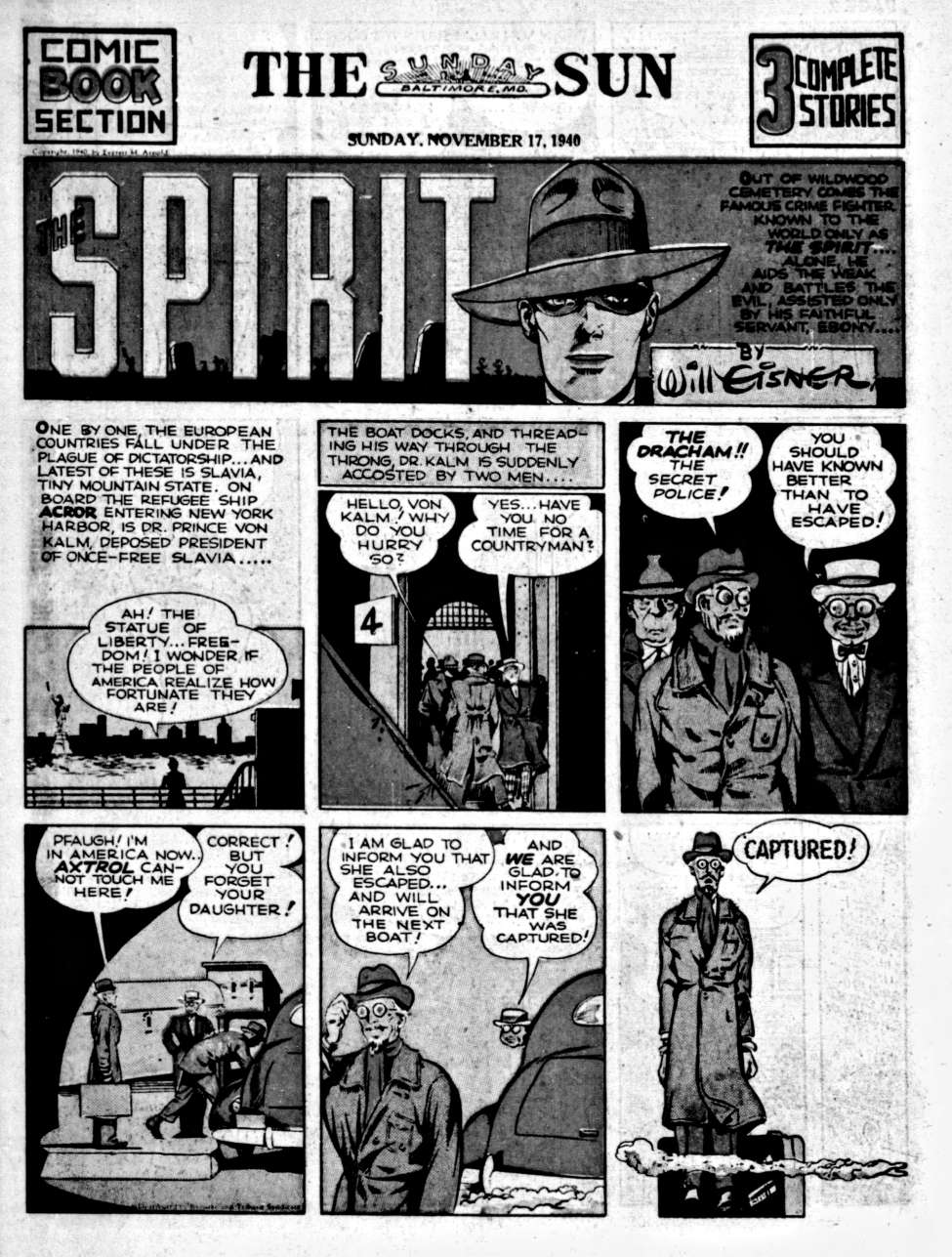 Book Cover For The Spirit (1940-11-17) - Baltimore Sun (b/w) - Version 2