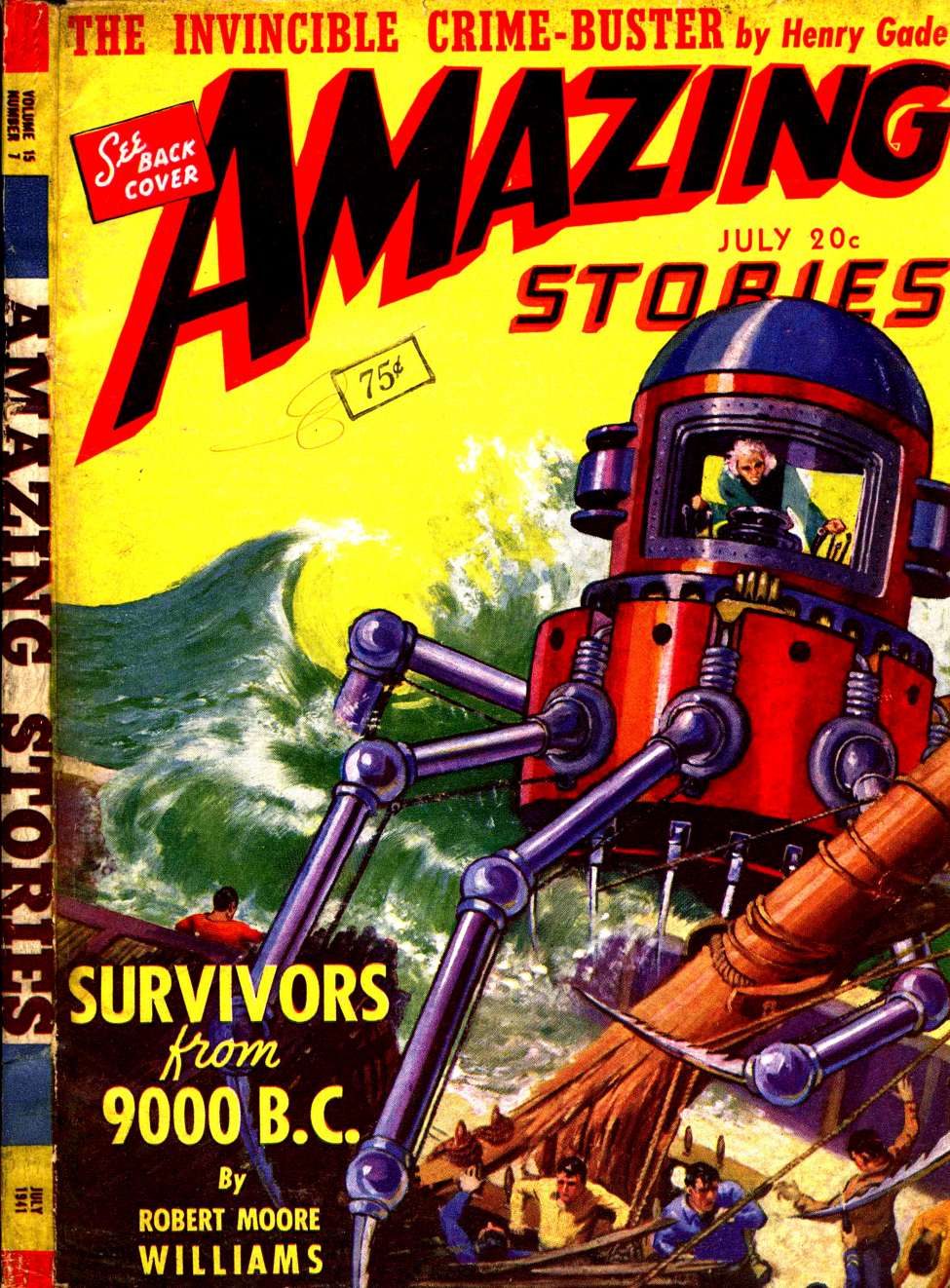 Book Cover For Amazing Stories v15 7 - Survivors from 9000 B.C. - Robert Moore Williams