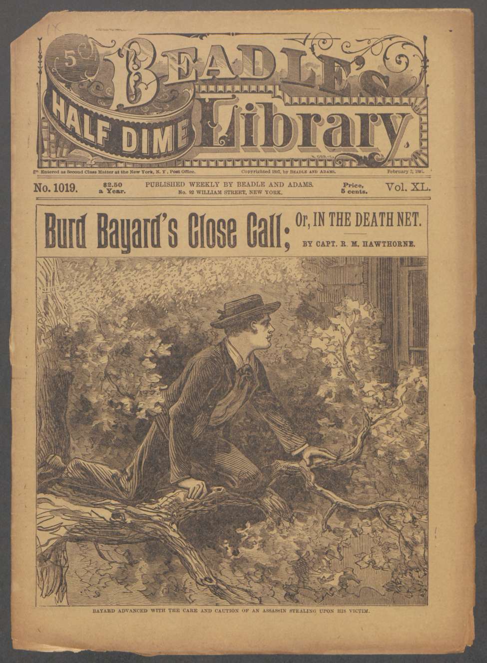 Book Cover For Beadle's Half Dime Library 1019 - Burd Bayard's Close Call