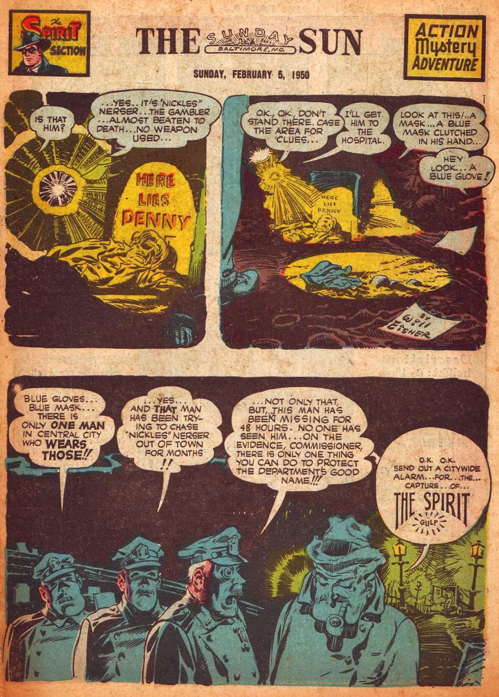 Comic Book Cover For The Spirit (1950-02-05) - Baltimore Sun