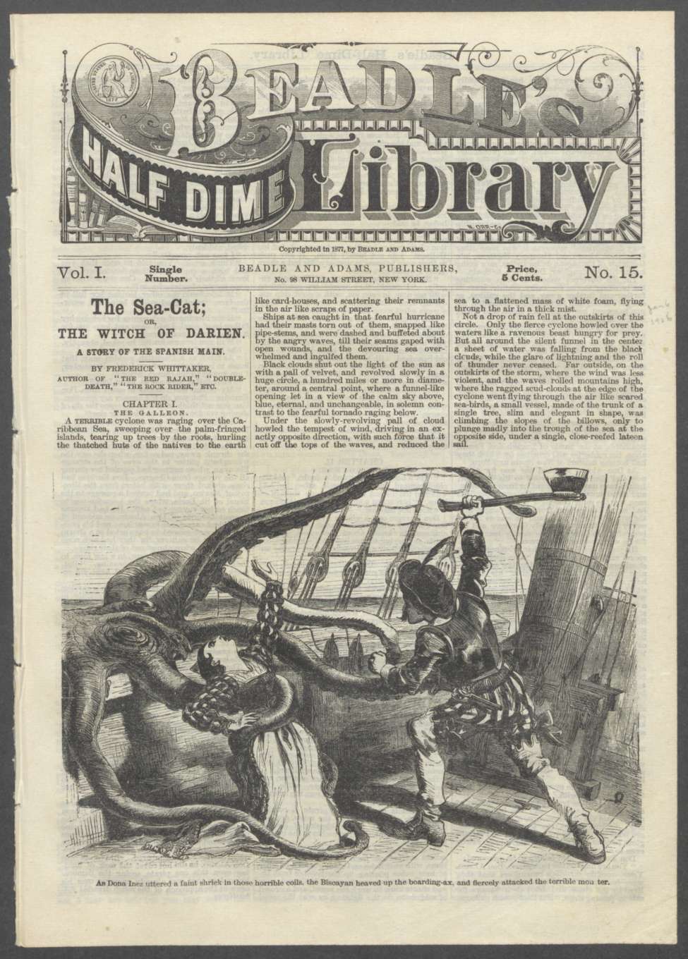 Book Cover For Beadle's Half Dime Library 15 - The Sea-Cat