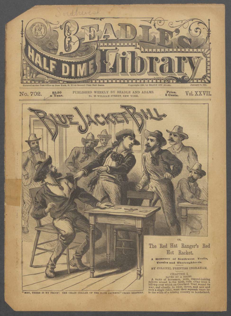 Book Cover For Beadle's Half Dime Library 702 - Blue Jacket Bill