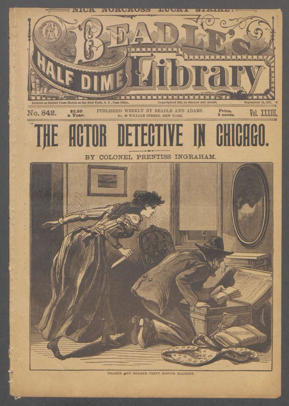 Book Cover For Beadle's Half Dime Library 842 - The Actor Detective in Chicago