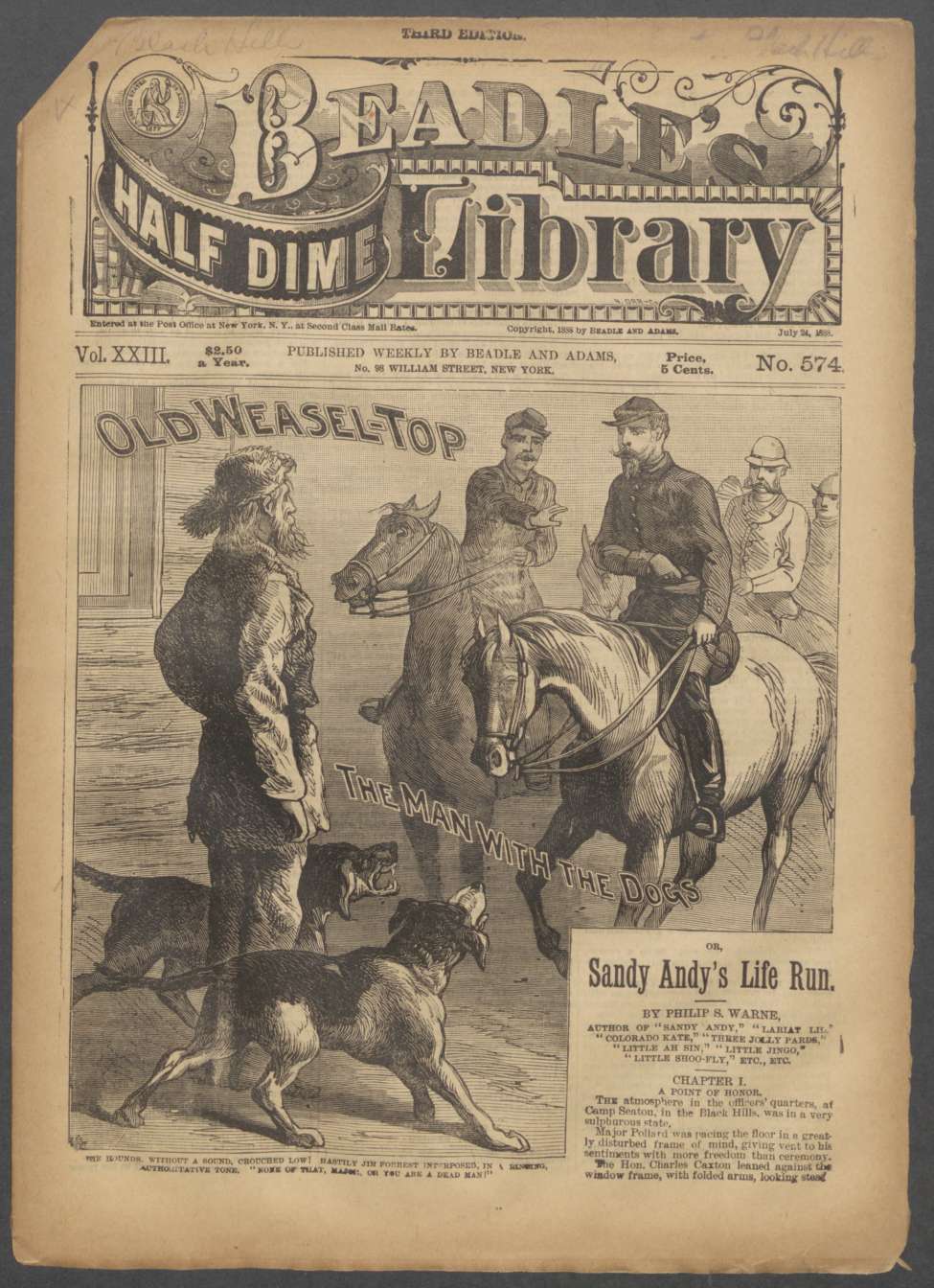 Book Cover For Beadle's Half Dime Library 574 - Old Weasel-Top, the Man with the Dogs