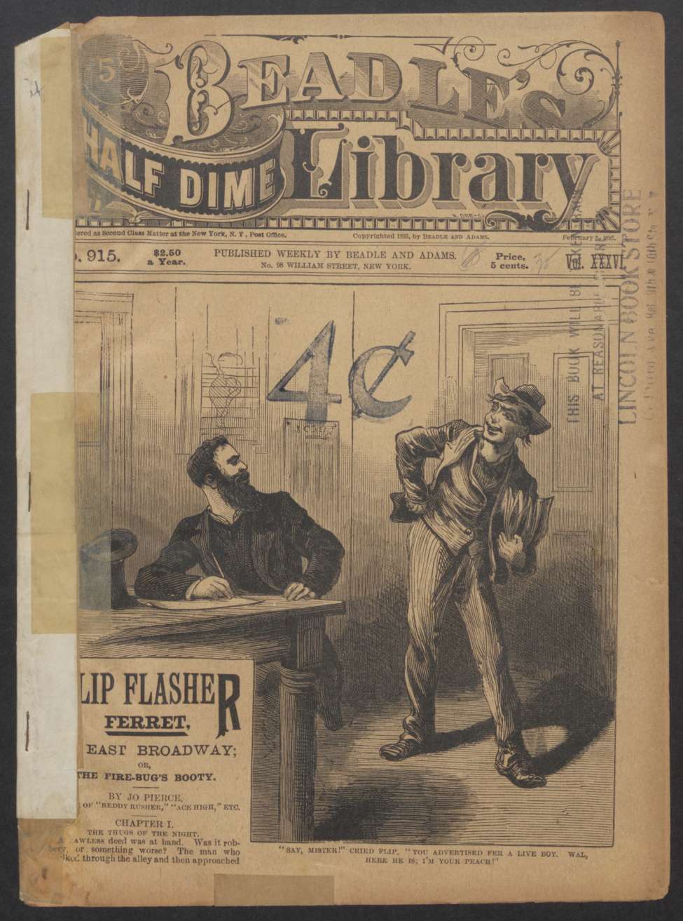 Book Cover For Beadle's Half Dime Library 915 - Flip Flasher, Ferret of East Broadway