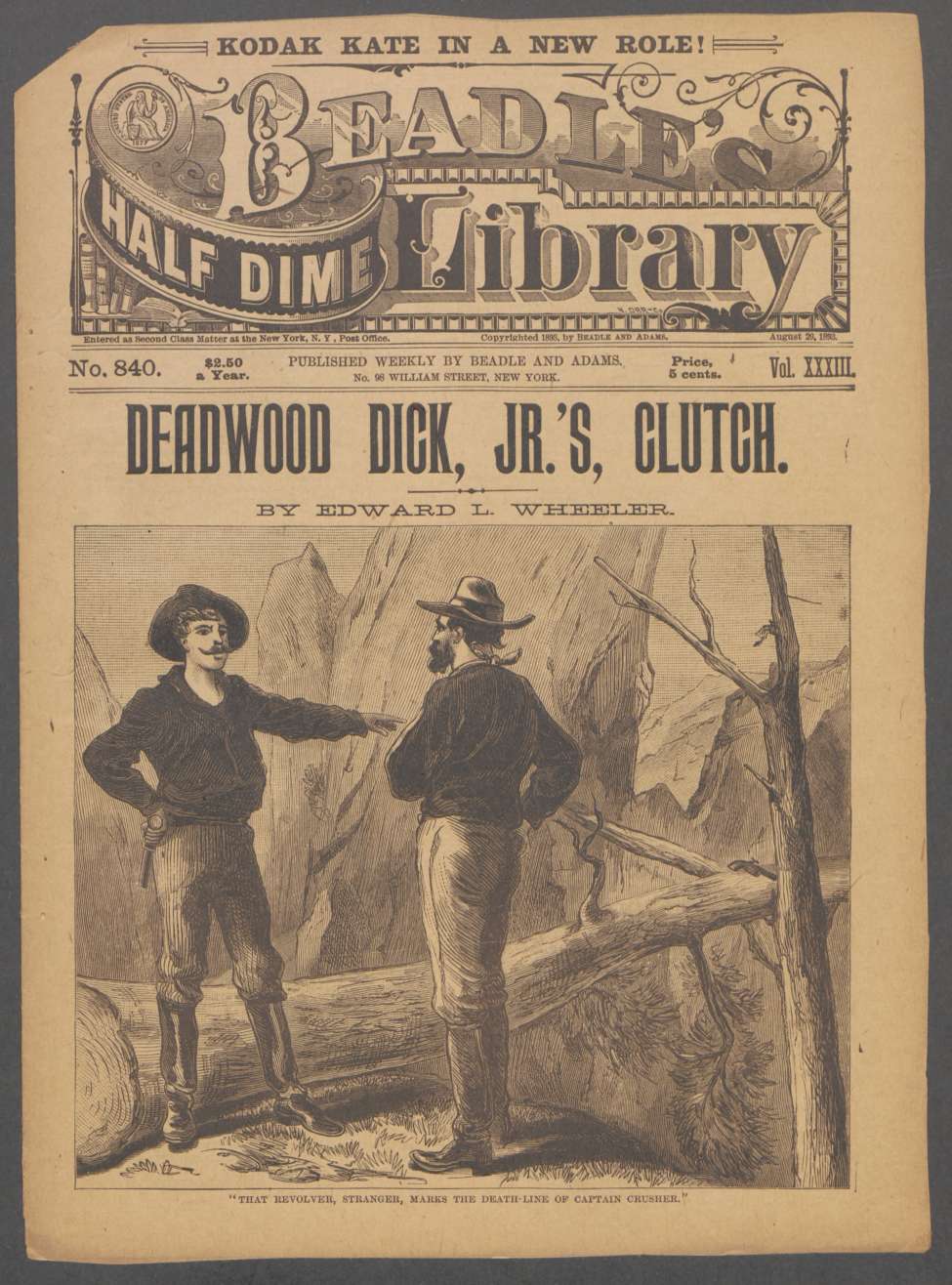 Book Cover For Beadle's Half Dime Library 840 - Deadwood Dick Jr.'s Clutch