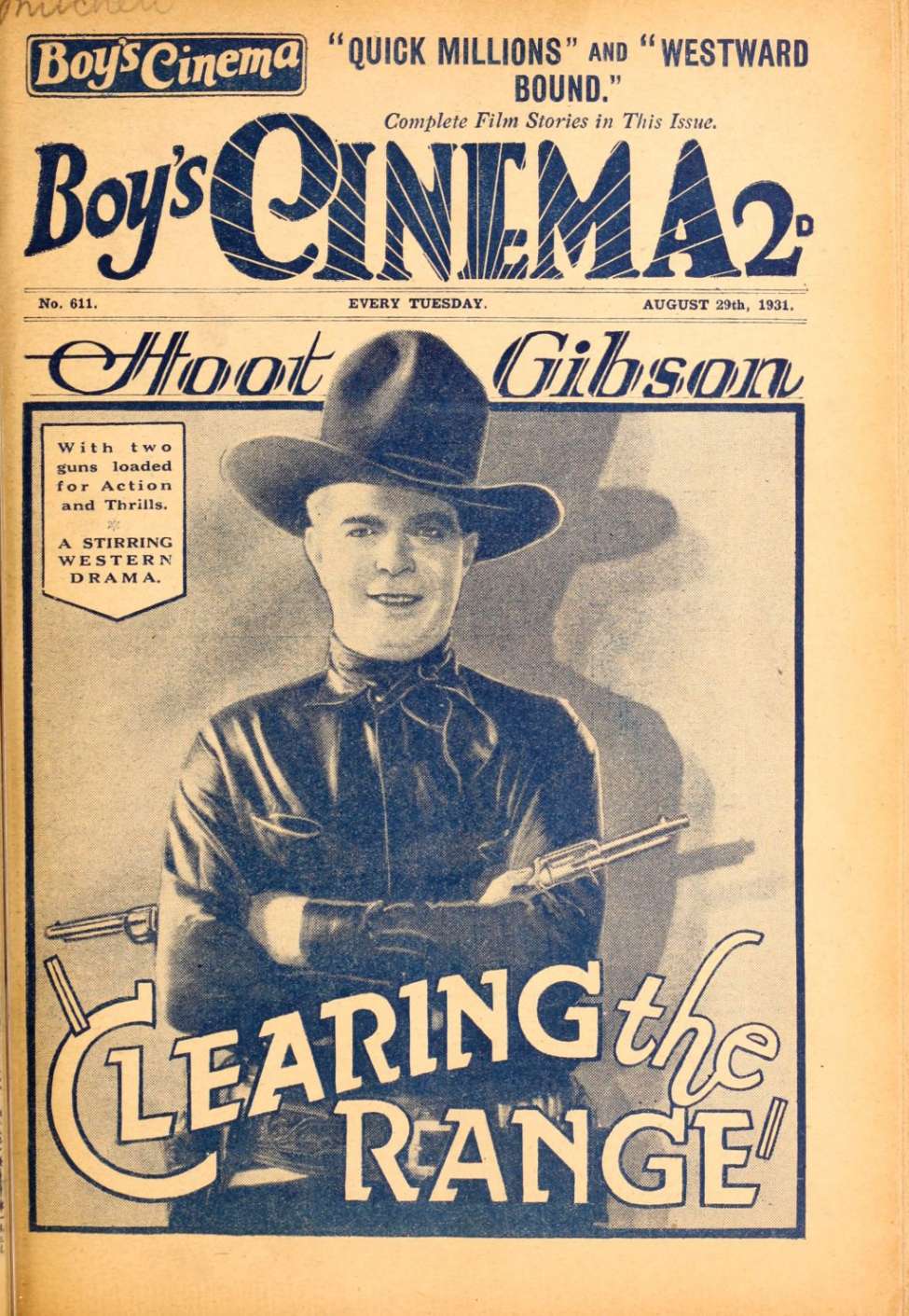Comic Book Cover For Boy's Cinema 611 - Clearing the Range - Hoot Gibson