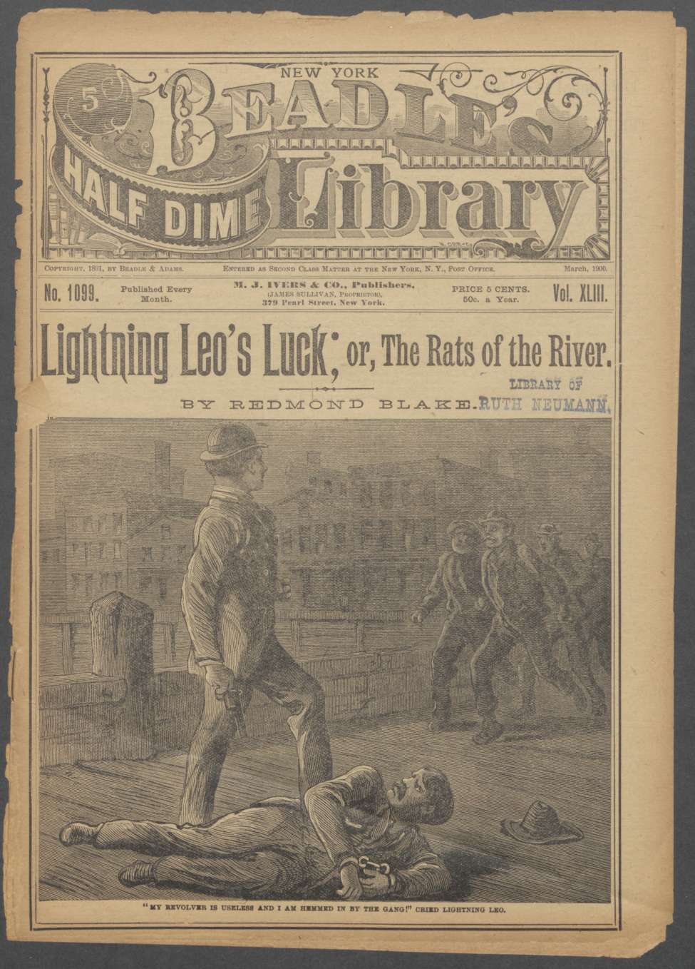 Book Cover For Beadle's Half Dime Library 1099 - Lightning Leo's Luck
