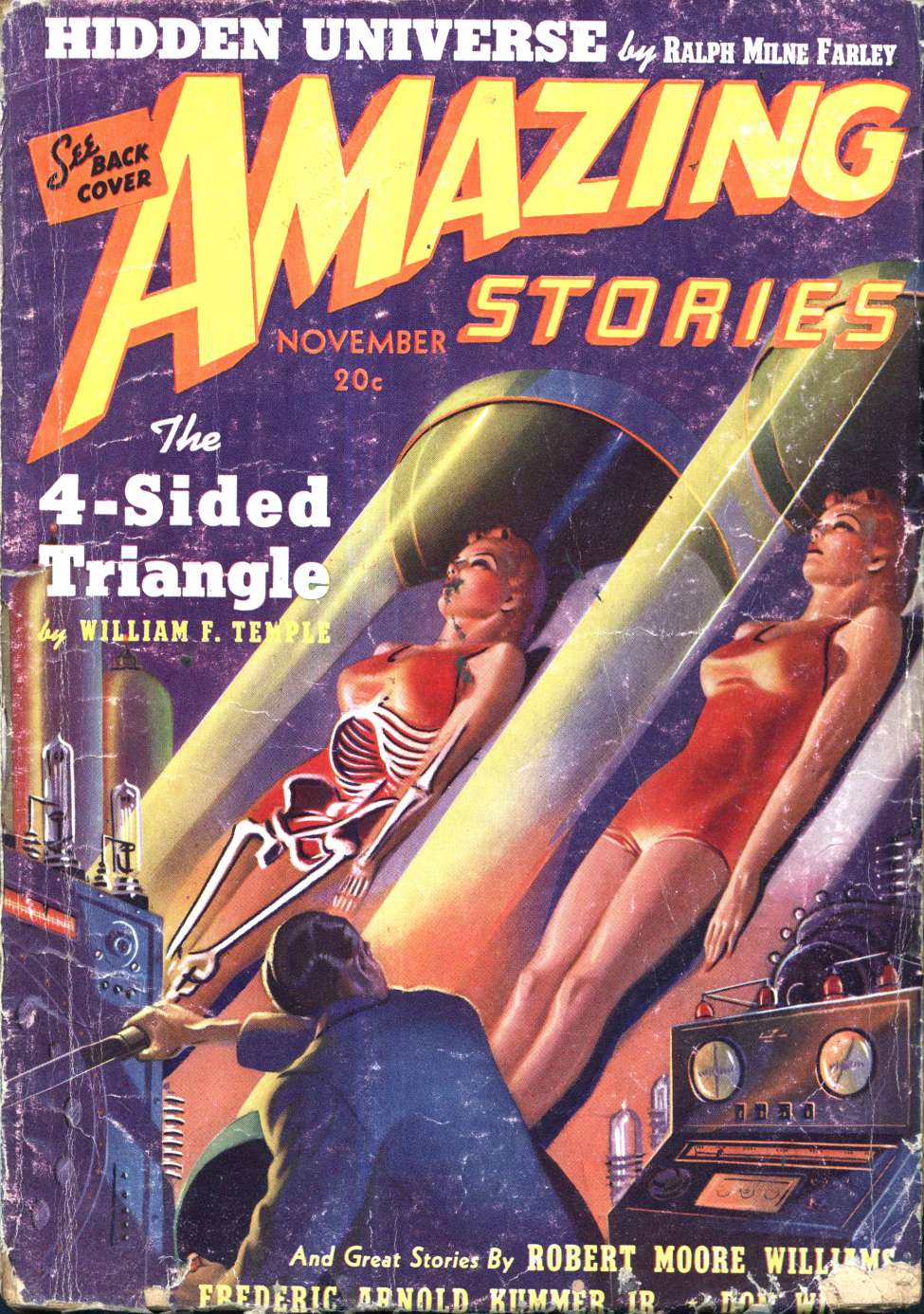 Book Cover For Amazing Stories v13 11 - The 4-Sided Triangle - William F. Temple