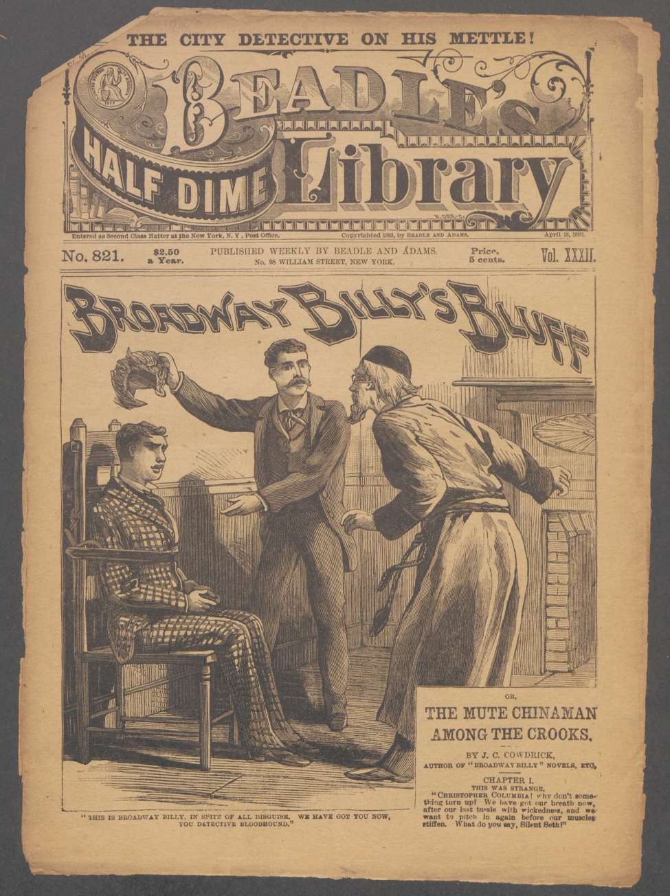 Book Cover For Beadle's Half Dime Library 821 - Broadway Billy's Bluff
