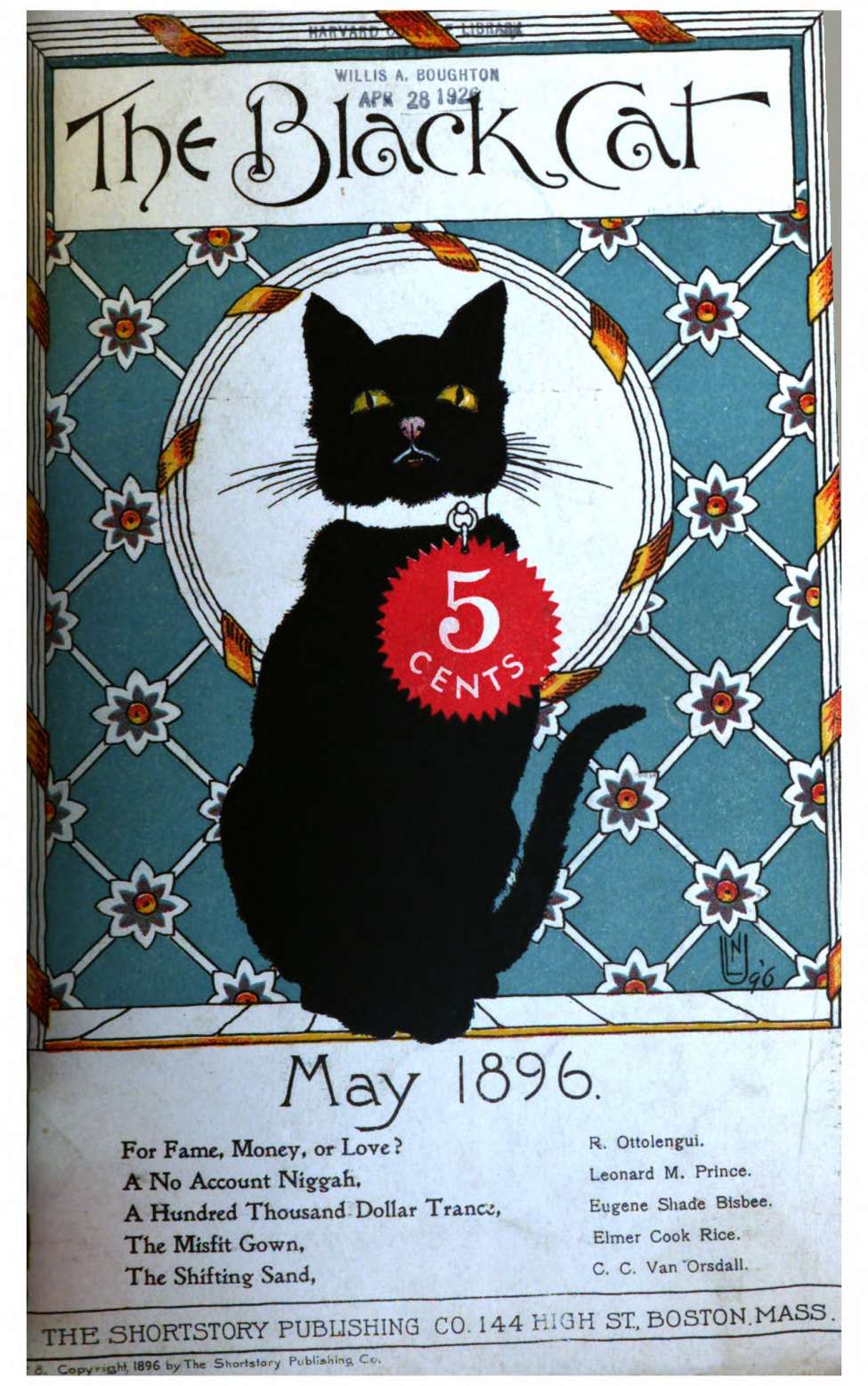 Book Cover For The Black Cat v1 8 - For Fame, Money, or Love? - R. Ottolengui