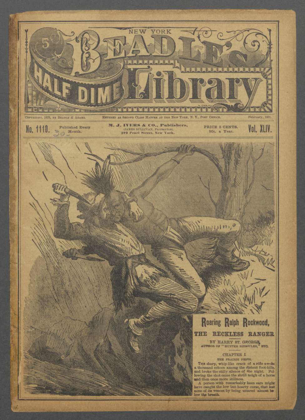 Book Cover For Beadle's Half Dime Library 1110 - Roaring Ralph Rockwood, the Reckless Ranger