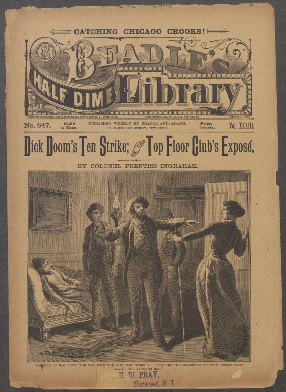 Book Cover For Beadle's Half Dime Library 847 - Dick Doom's Ten Strike