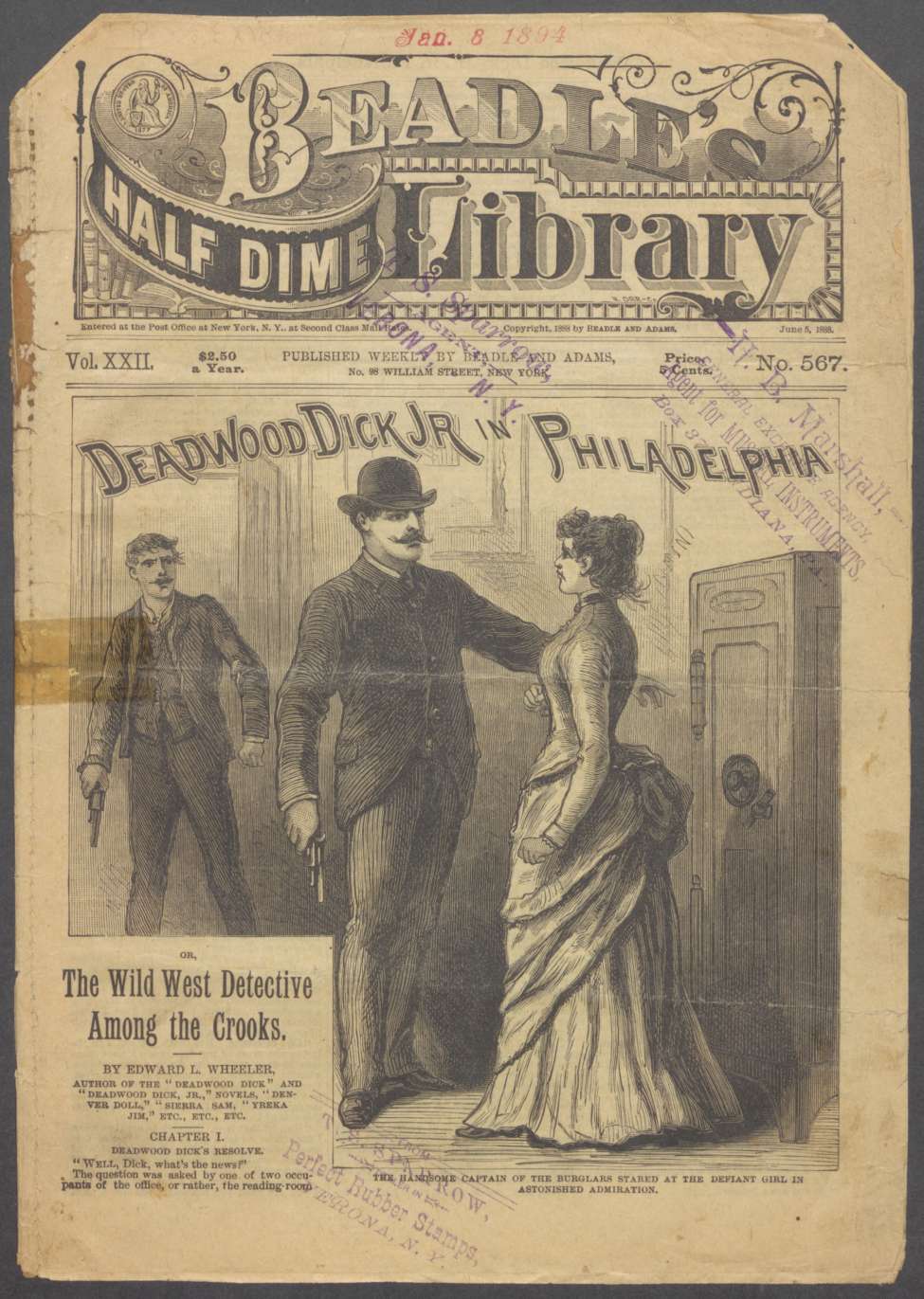 Book Cover For Beadle's Half Dime Library 567 - Deadwood Dick Jr. in Philadelphia