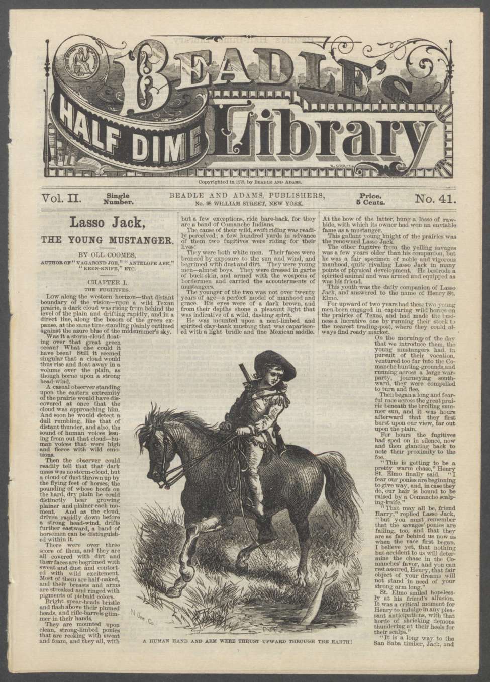 Book Cover For Beadle's Half Dime Library 41 - Lasso Jack, the Young Mustanger