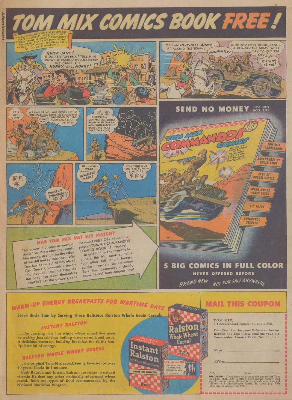 Book Cover For Tom Mix Comics Giveaway Ad Section (1942)