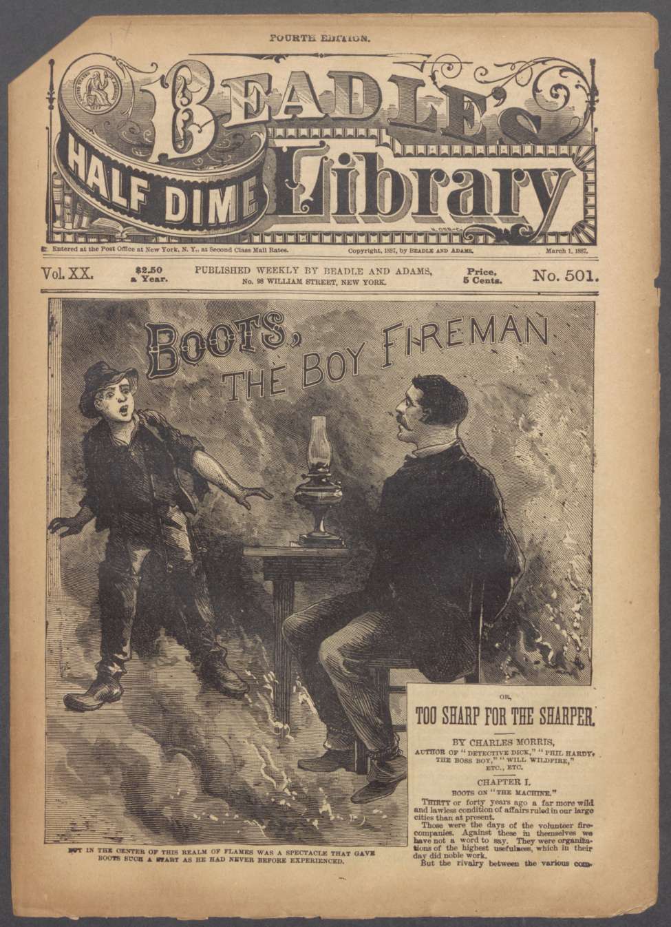 Book Cover For Beadle's Half Dime Library 501 - Boots the Boy Fireman
