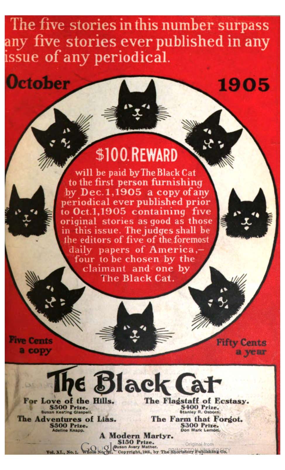 Book Cover For The Black Cat v11 1 - For Love of the Hills - Susan Keating Glaspell