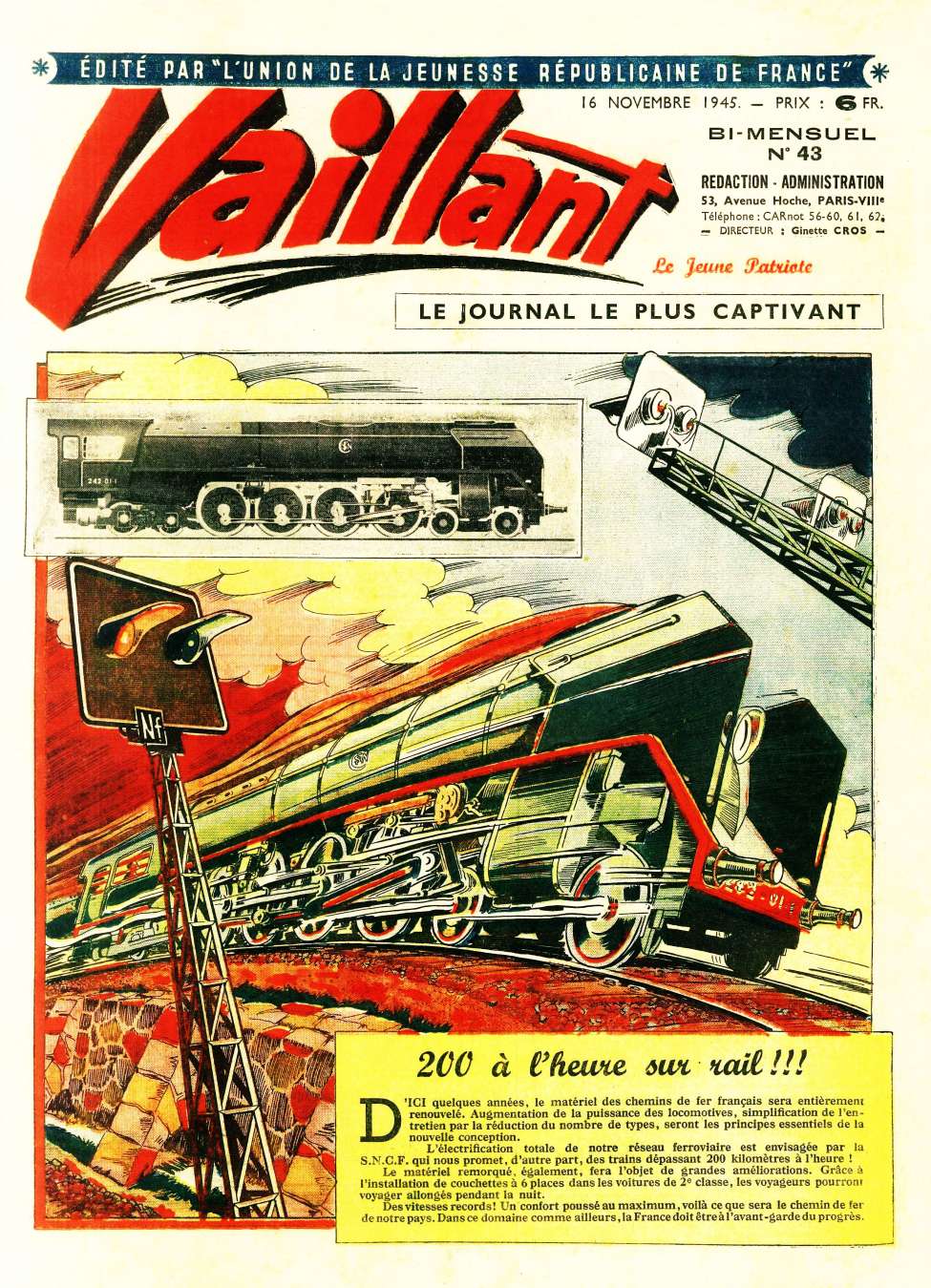 Comic Book Cover For Vaillant 43 -200 à l'heure sur rail