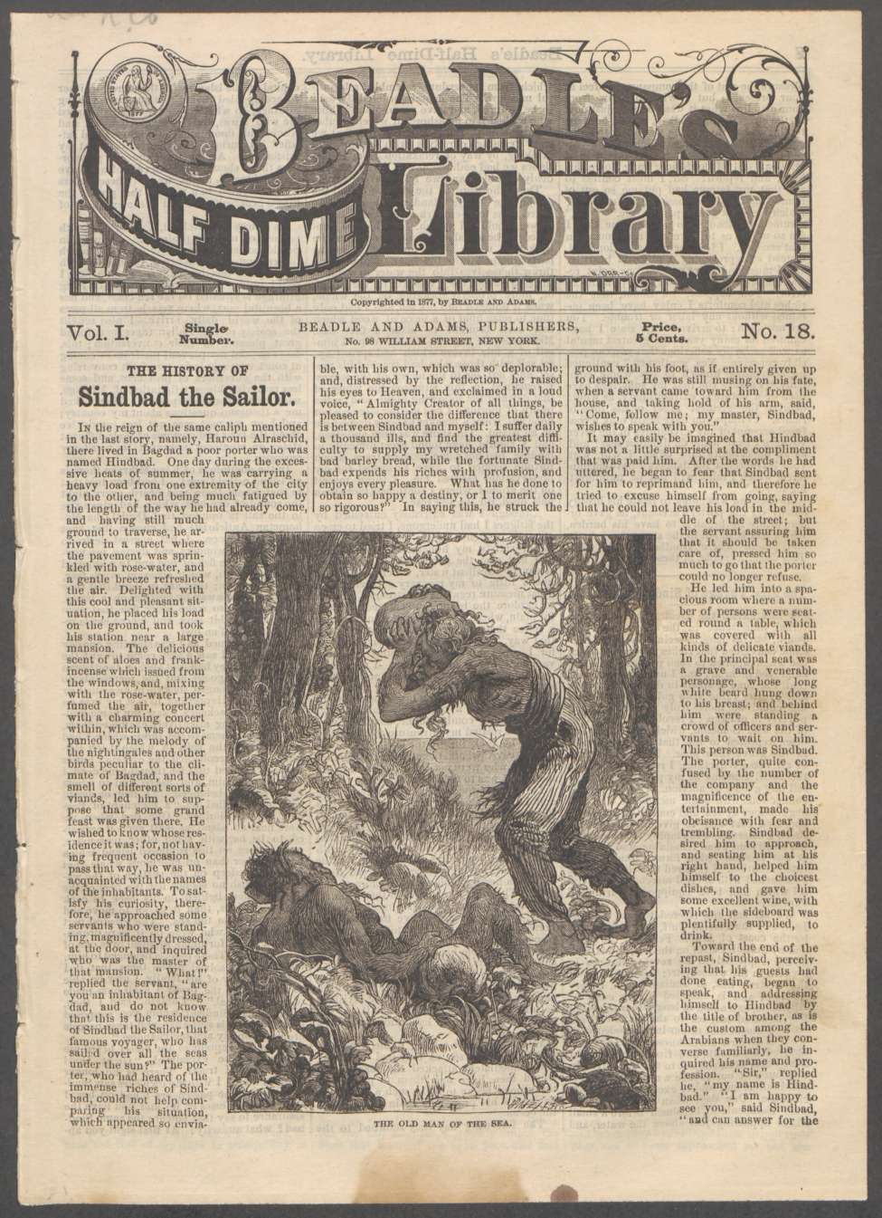 Book Cover For Beadle's Half Dime Library 18 - The History of Sindbad the Sailor