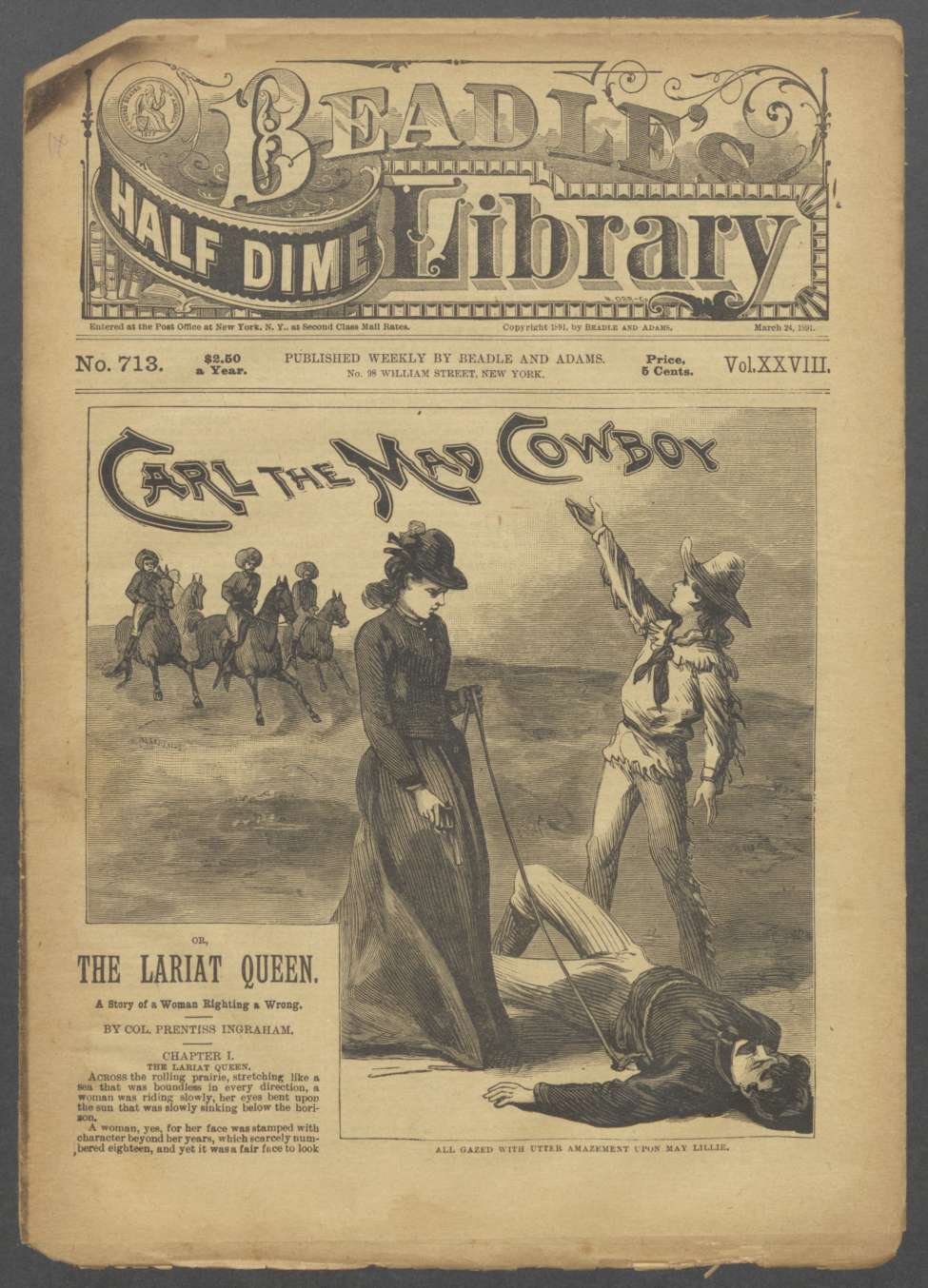 Book Cover For Beadle's Half Dime Library 713 - Carl, the Mad Cowboy