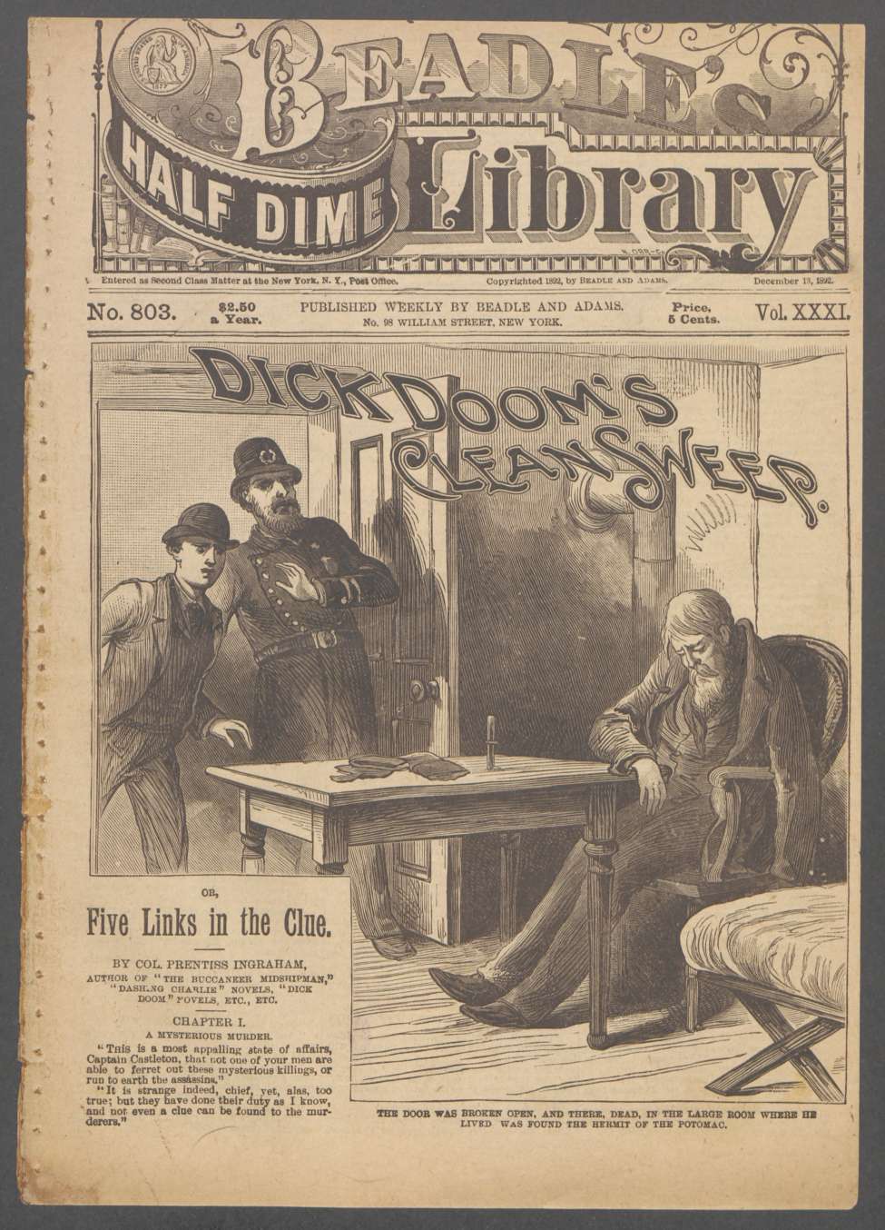 Book Cover For Beadle's Half Dime Library 803 - Dick Doom's Clean Sweep
