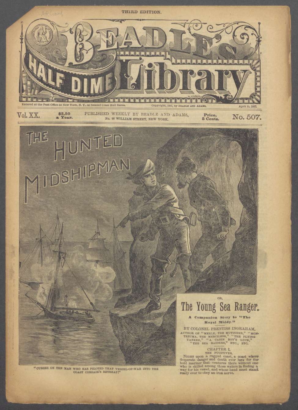 Book Cover For Beadle's Half Dime Library 507 - The Hunted Midshipman