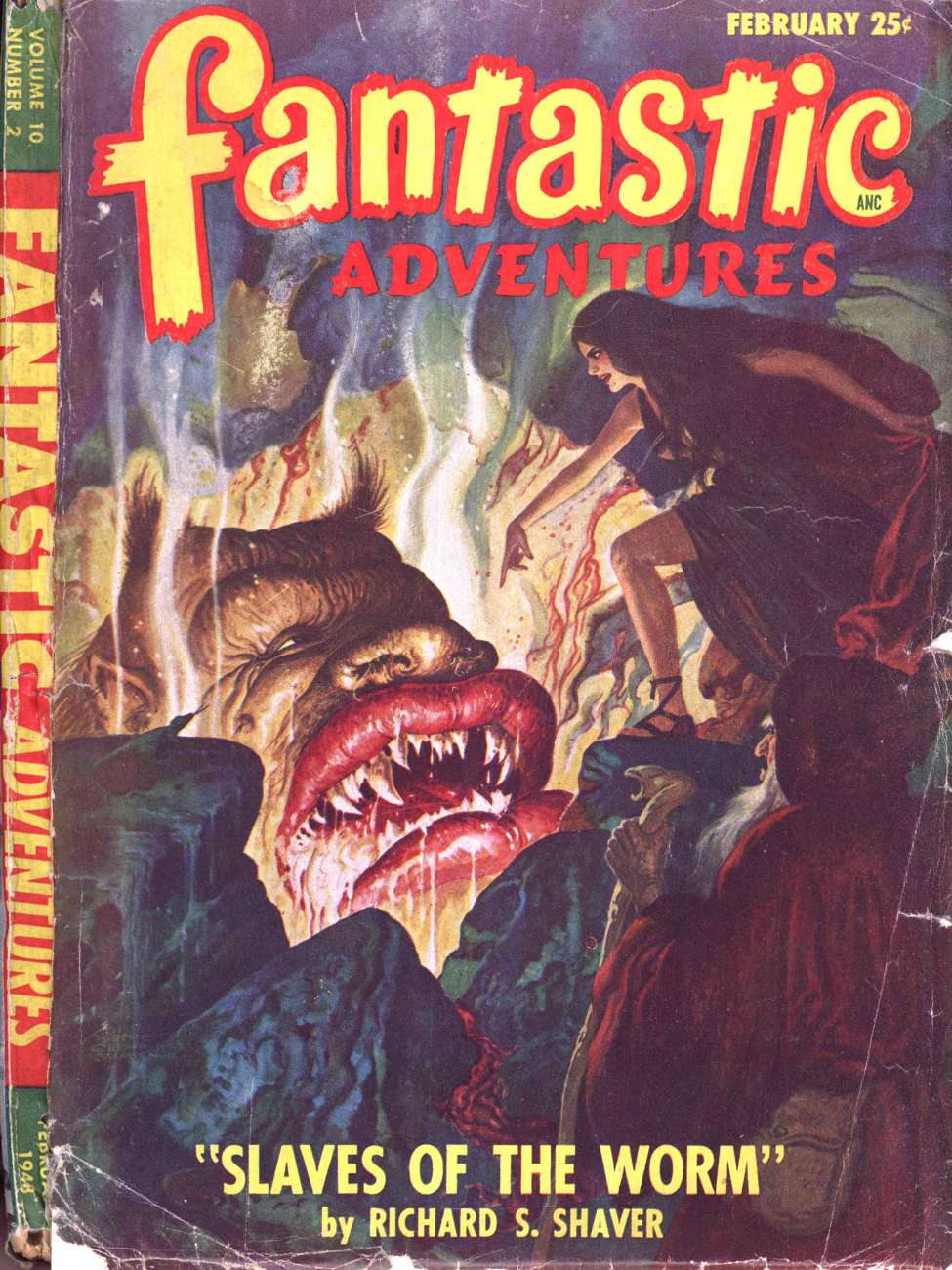 Book Cover For Fantastic Adventures v10 2 - Slaves of the Worm - Richard S. Shaver