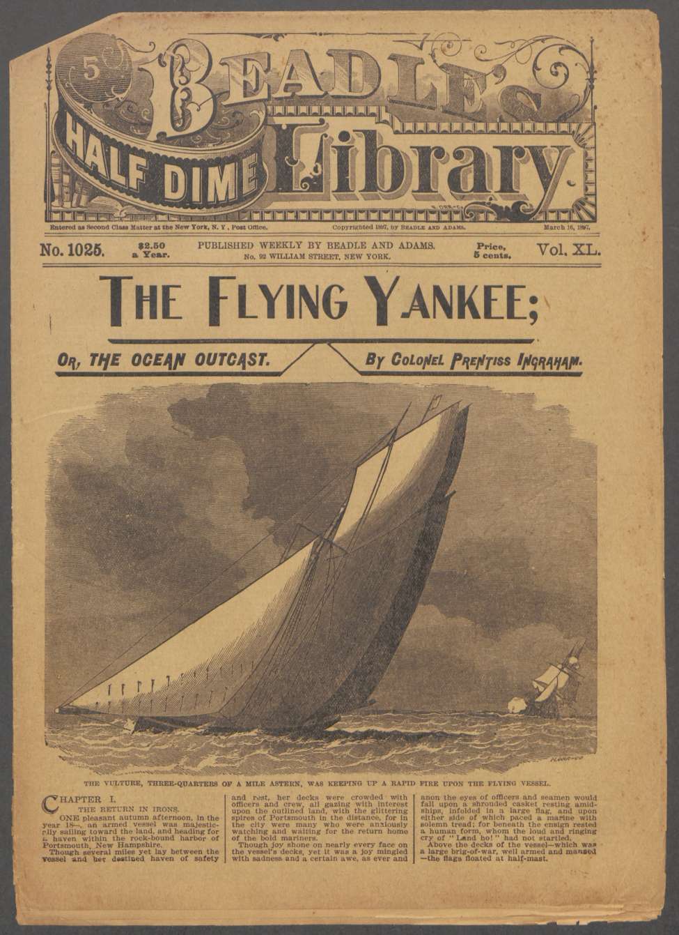 Book Cover For Beadle's Half Dime Library 1025 - The Flying Yankee
