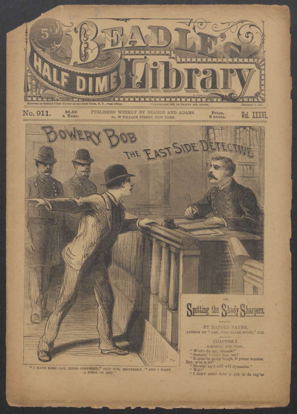 Book Cover For Beadle's Half Dime Library 911 - Bowery Bob, the East Side Detective