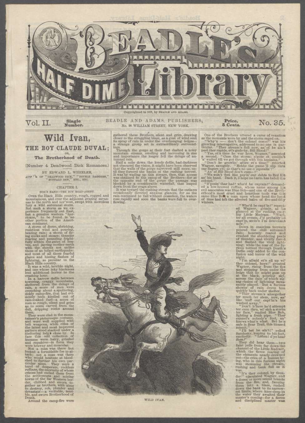 Book Cover For Beadle's Half Dime Library 35 - Wild Ivan. the Boy Claude Duval