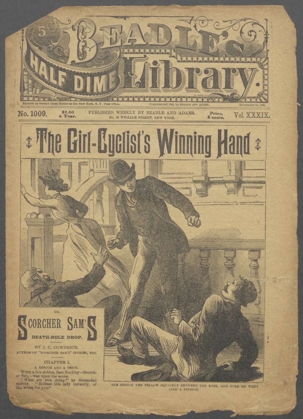 Book Cover For Beadle's Half Dime Library 1009 -The Girl-Cyclist's Winning Hand