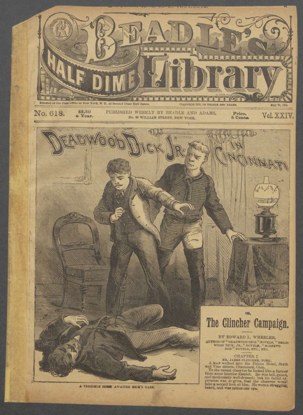 Book Cover For Beadle's Half Dime Library 618 - Deadwood Dick Jr. in Cincinnati