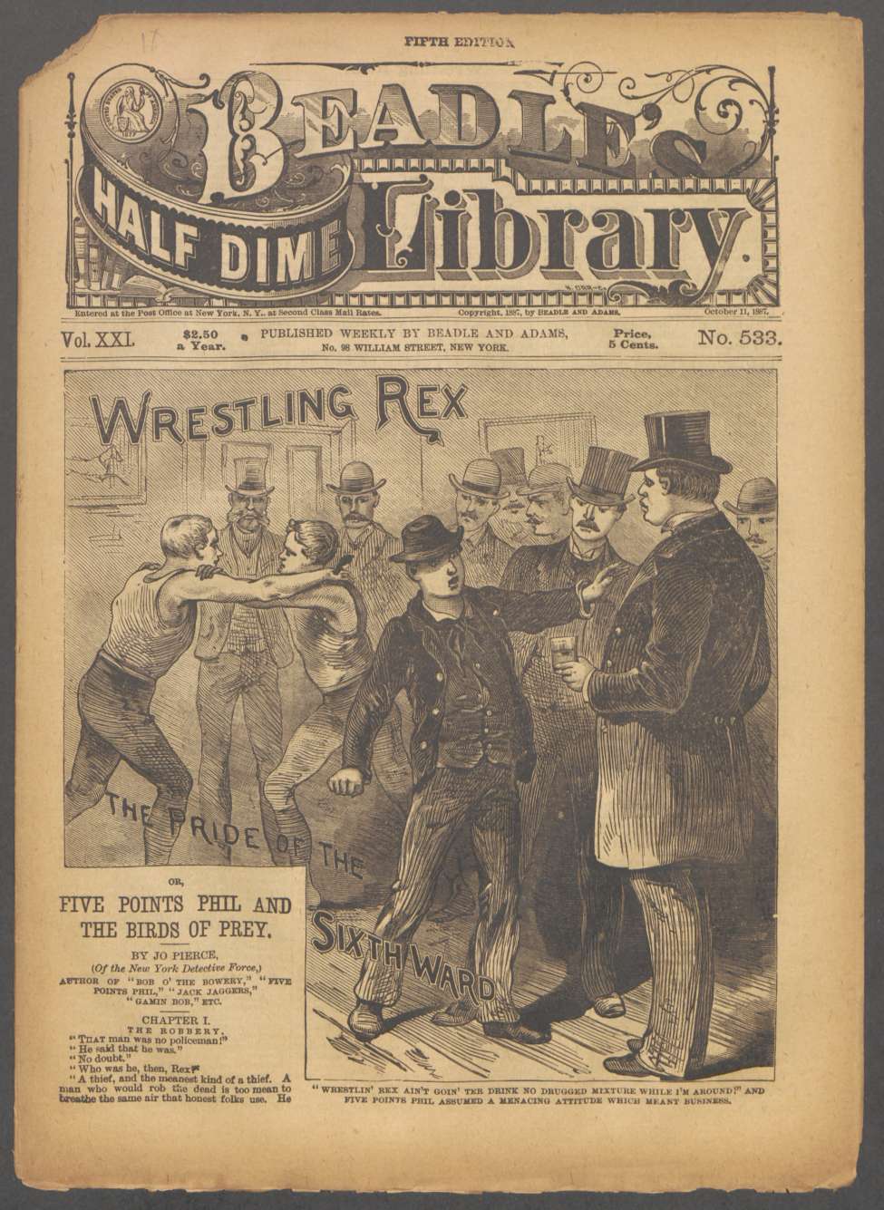 Book Cover For Beadle's Half Dime Library 533 - Wrestling Rex, the Pride of the Sixth Ward