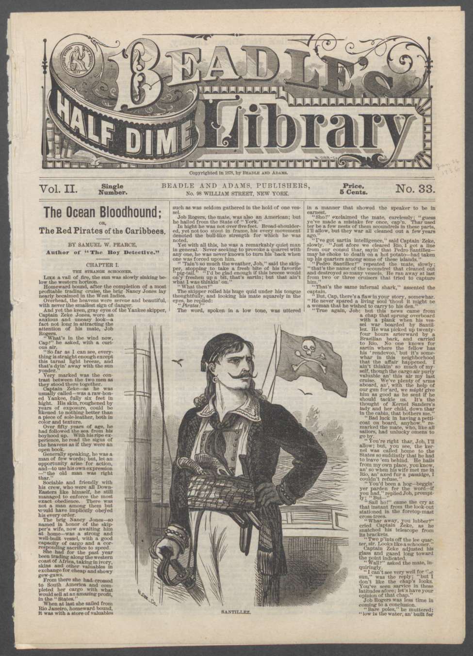 Book Cover For Beadle's Half Dime Library 33 - The Ocean Bloodhound