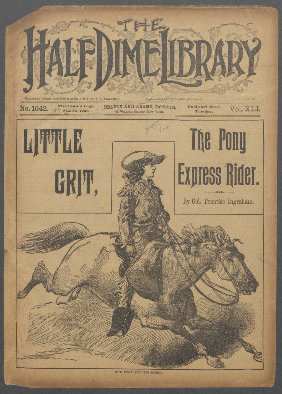 Book Cover For Beadle's Half Dime Library 1042 - Little Grit, the Wild Rider