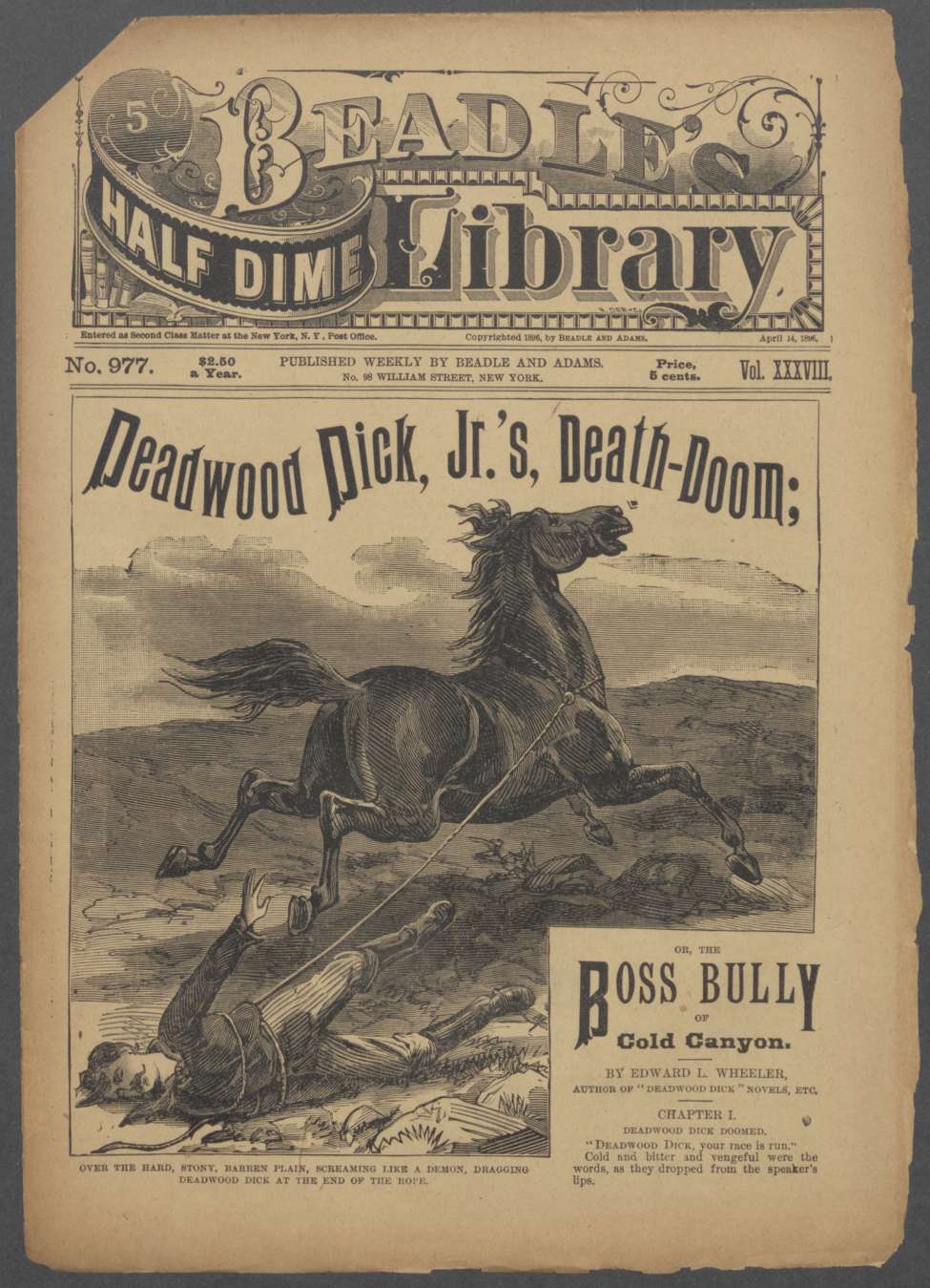 Book Cover For Beadle's Half Dime Library 977 - Deadwood Dick Jr.'s Death-Doom