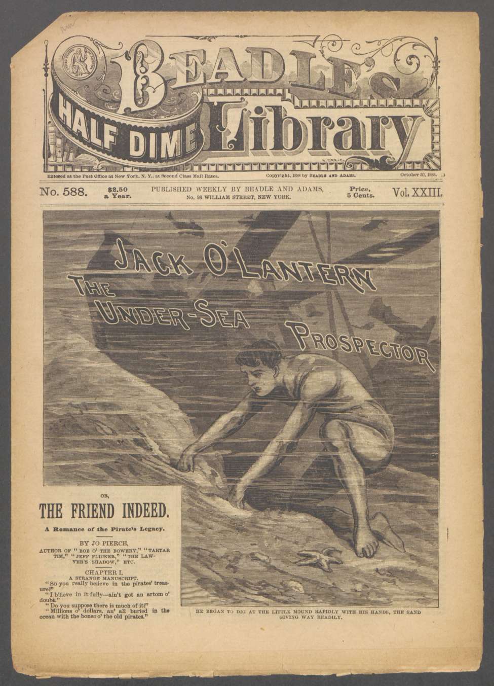 Book Cover For Beadle's Half Dime Library 588 - Jack O'Lantern, the Under-Sea Prospector