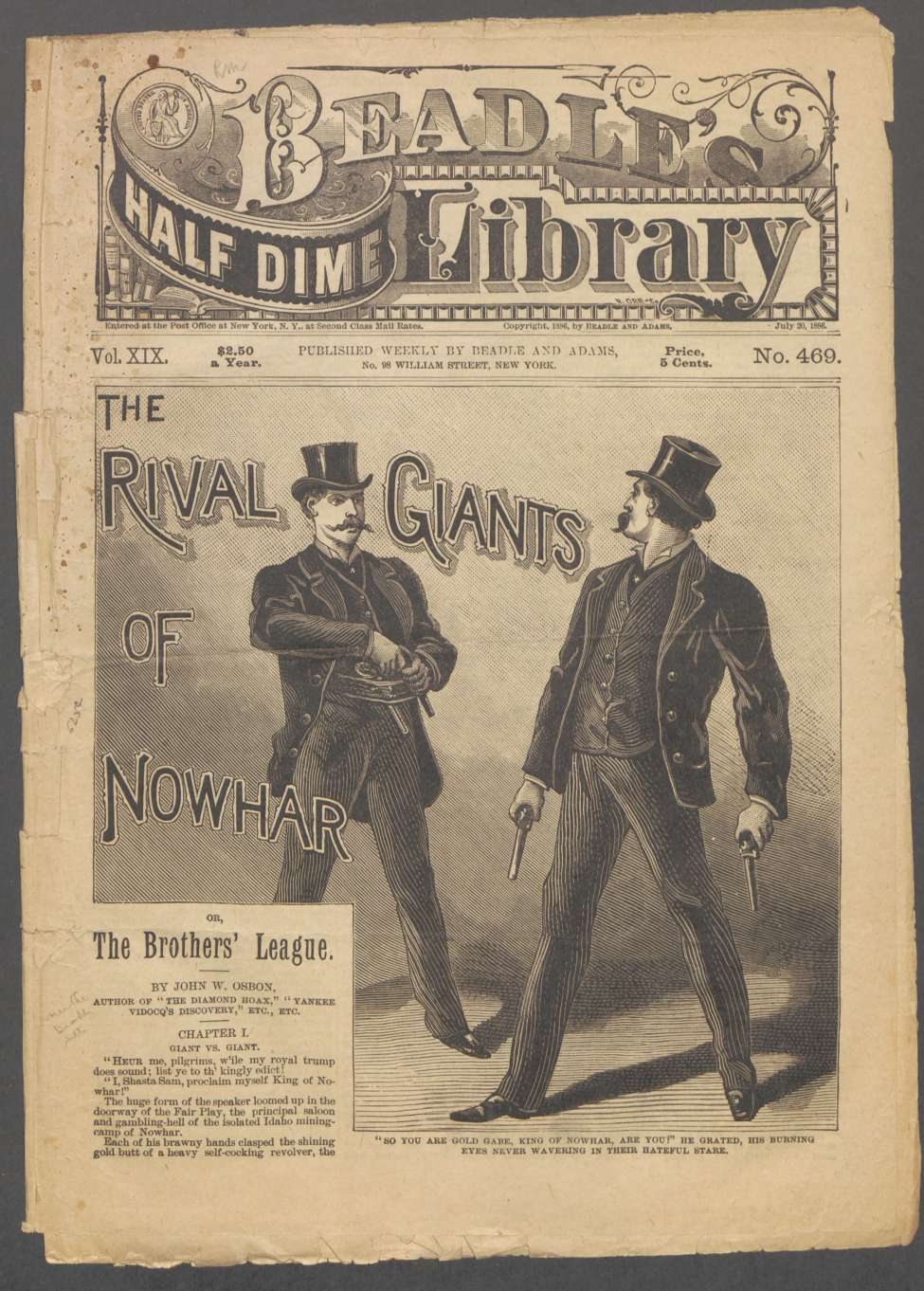 Book Cover For Beadle's Half Dime Library 469 - The Rival Giants of Nowhar
