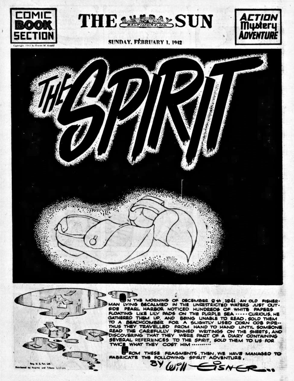 Comic Book Cover For The Spirit (1942-02-01) - Baltimore Sun (b/w)