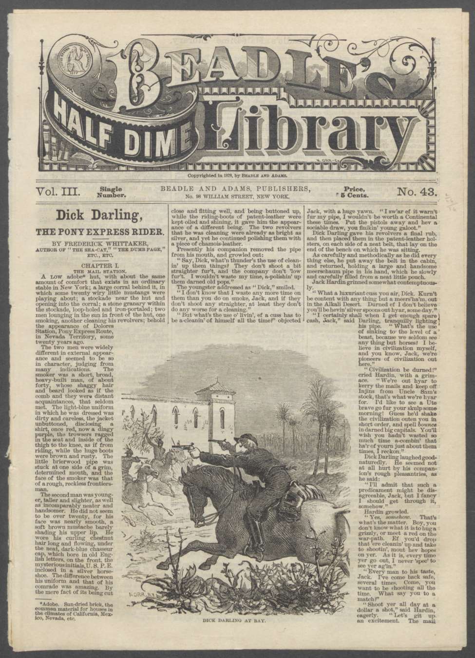 Book Cover For Beadle's Half Dime Library 43 - Dick Darling, the Pony Express Rider