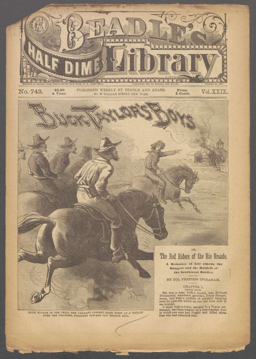 Book Cover For Beadle's Half Dime Library 743 - Buck Taylor's Boys
