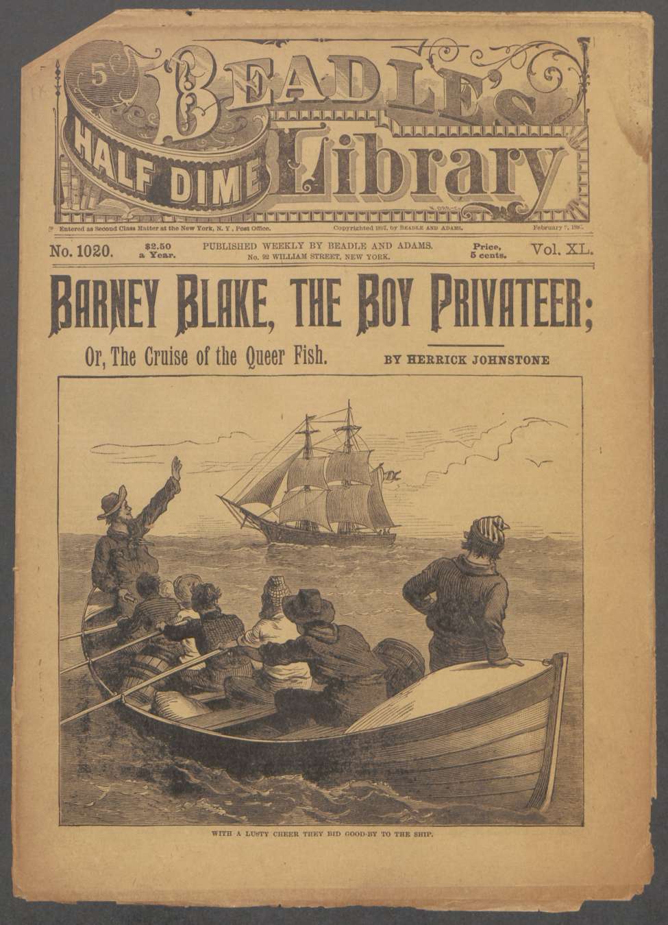 Book Cover For Beadle's Half Dime Library 1020 - Barney Blake, the Boy Privateer