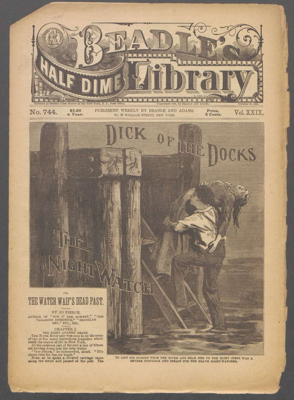 Book Cover For Beadle's Half Dime Library 744 - Dick of the Docks, the Night-Watch