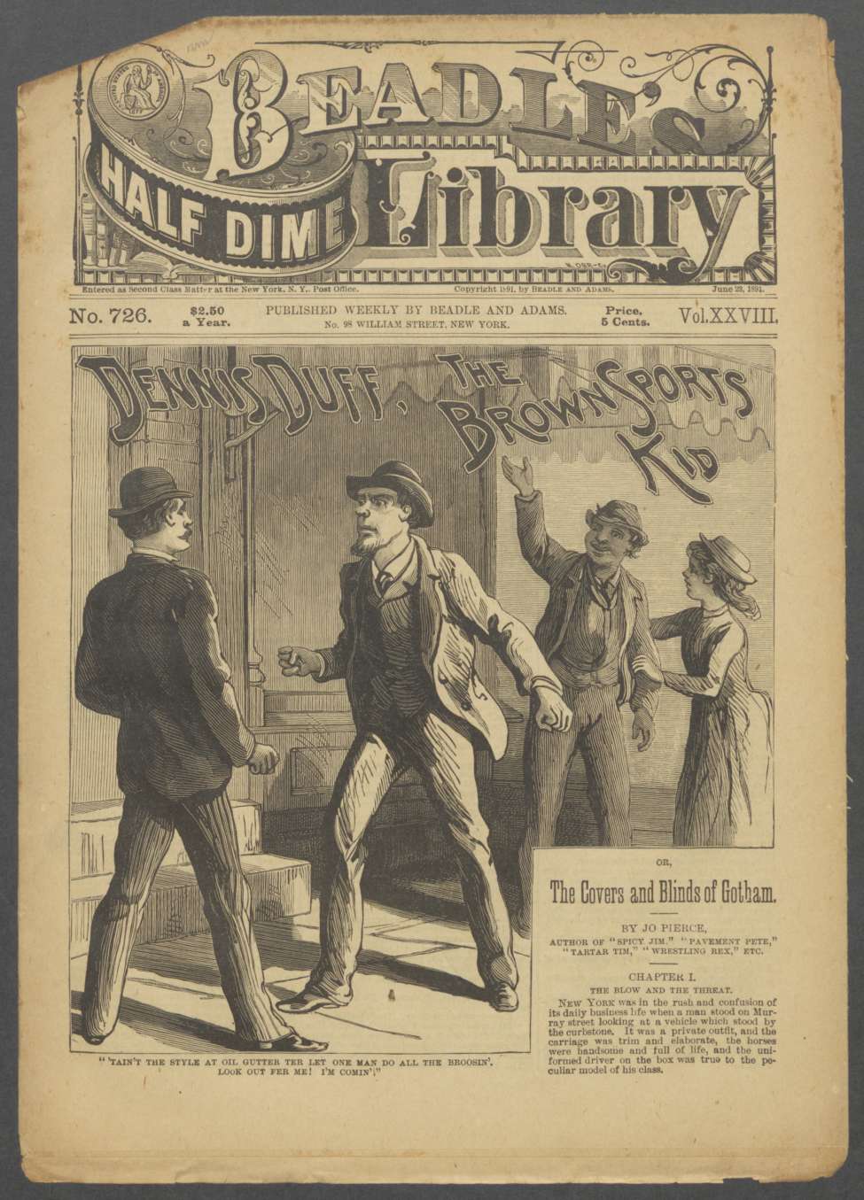 Book Cover For Beadle's Half Dime Library 726 - Dennis Duff, the Brown Sports Kid