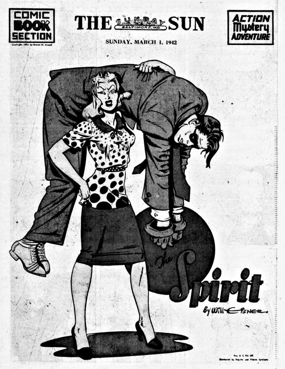 Comic Book Cover For The Spirit (1942-03-01) - Baltimore Sun (b/w)